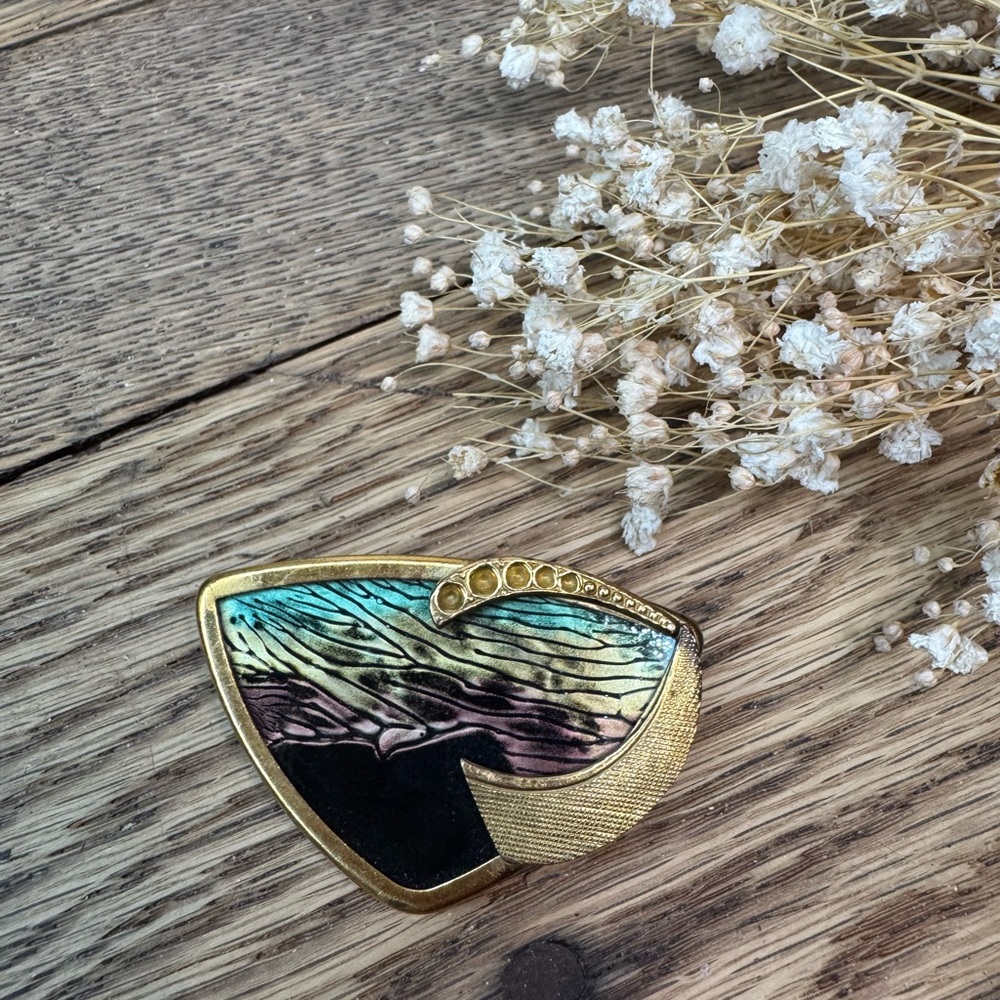 Gold-Tone Multicolor Abstract Enamel Brooch - Women Jewelry Brooches
